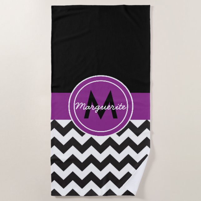 Toalha De Praia Chevron roxo preto (Frente)