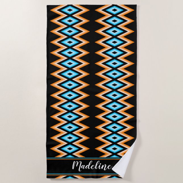 Toalha De Praia Chevron Tropical Custom name Modern Pattern Beach (Frente)