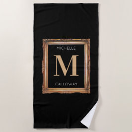 Toalha De Praia Chic Black & Dourado Monograma