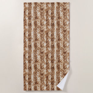 Toalha De Praia Chic Brown Cream Faux Stripes Tecidas