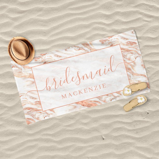 Toalha De Praia Chic Copper Marble Rosa Dourada Bridesmaid (Criador carregado)