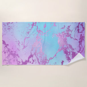 Toalha De Praia Chic Marble Glitzy Glam Violet Purple Blue Ombro