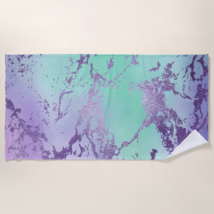 Toalha De Praia Chic Marble Lavanda Roxo e Mint Verde