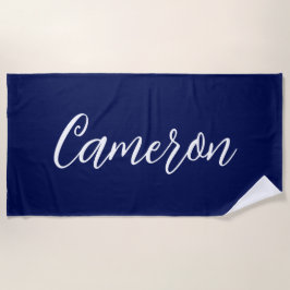 Toalha De Praia Chic Navy Blue Name Custom Handwritten Script
