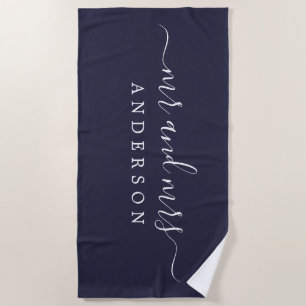 Toalha De Praia Chic Newlywing Sr. Dark Blue Monogrammed