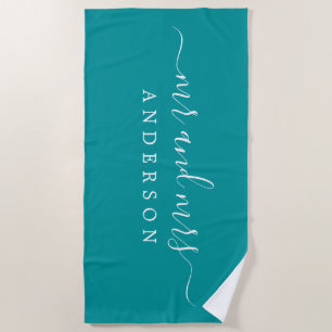 Toalha De Praia Chic Newlywn Sr. Viridian Green Monogrammed