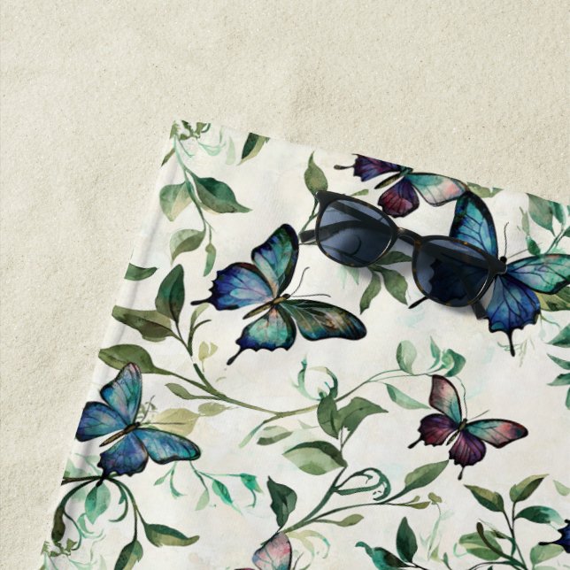 Toalha De Praia Chic Romântico Borboletas Azuis Chá de Noiva (In Situ)