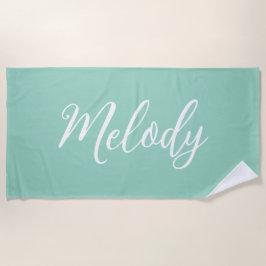 Toalha De Praia Chic Seafoam Green Custom Name Handwritten Script