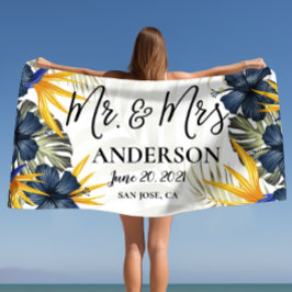 Toalha De Praia Chic Tropical Personalizada Sr. & Sra. Personaliza