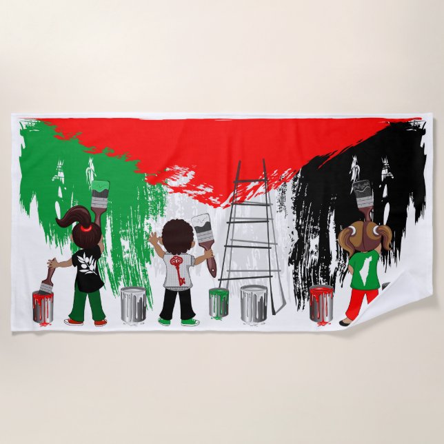 Toalha De Praia Children of Gaza Painting Palestine Flag  (Frente)