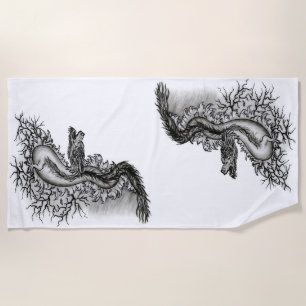 Toalha De Praia China Dragon, Design preto e branco em Tattoostil