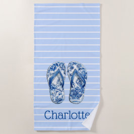 Toalha De Praia Chinelos de Dedos Azul e Branco com Estilo Chinesi