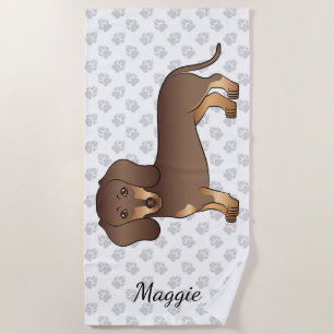 Toalha De Praia Chocolate E Marrom Claro Dachshund De Cabelo Curto