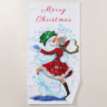 Toalha De Praia Christmas Beach Towel Snowman e Girl Dance - Diver<br><div class="desc">Feliz Snowman e Rapariga Tango Festa de Natal Desenho de Cartoon Divertido - Escolha / Adicione seu Texto / Nome / Cor - Faça seu presente especial - Redimensione e mova-se ou remova e adicione elementos / texto com a ferramenta de personalização! Desenho e Design por MIGNED. Por favor, veja...</div>