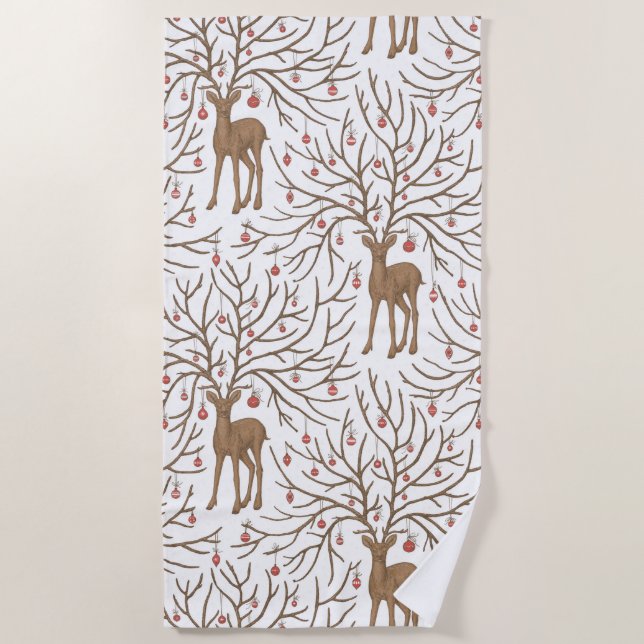 Toalha De Praia Christmas deer on white (Frente)