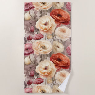 Toalha De Praia Chuva de Noiva Flores Primavera Creme Borgonha