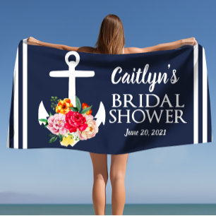Toalha De Praia Chuva de Noiva Personalizada com Âncora Floral de