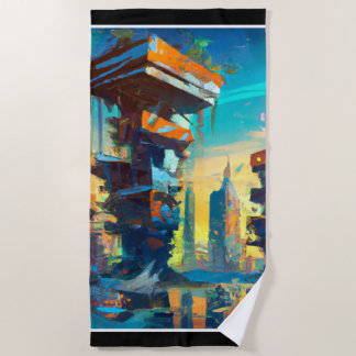 Toalha De Praia Cidade distópica futurística, pintura gerada por A