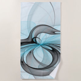 Toalha De Praia Cinza Antracite Arte Fractal Azul Moderna
