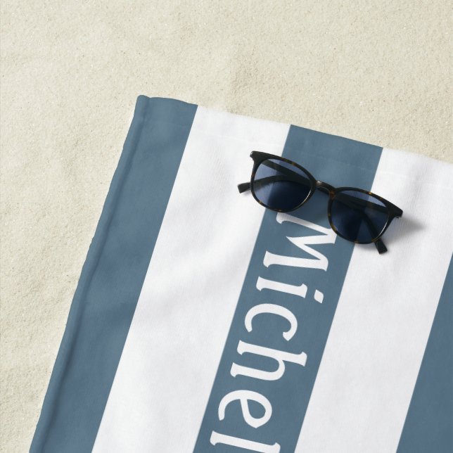 Toalha De Praia Cinza branca azul | Bandas de Cabana Personalizada (In Situ)