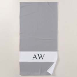 Toalha De Praia Cinza Chic Monograma Branco