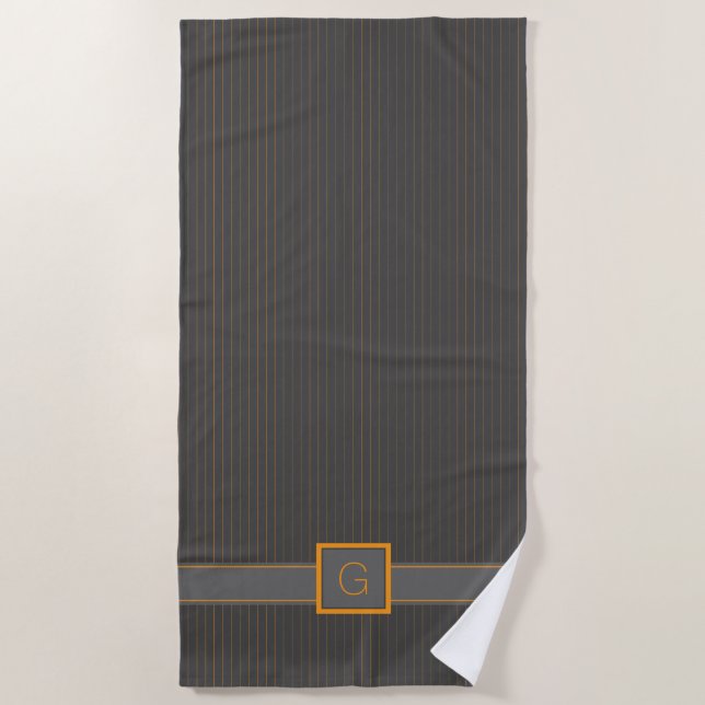 Toalha De Praia Cinza com Laranja Pinstripes Beach Towel (Frente)