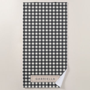 Toalha De Praia Cinza Negra Bonita Gingham, Xadrez Personalizada