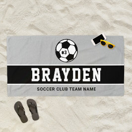 Toalha De Praia Cinza Personalizada e Nome do Jogador de Futebol N