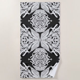 Toalha De Praia Cinza Preto E Abstrato Branco Com Mão-Mama