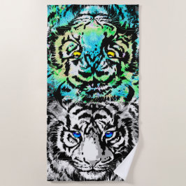 Toalha De Praia Cinza Realista Blue Tiger Head Beach Towel