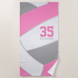 Toalha De Praia cinza rosa e vôlei branca personalizadas