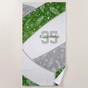 Toalha De Praia cinza verde, artsy floral paisley, padrão de volei