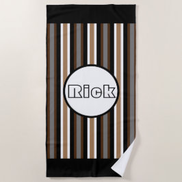 Toalha De Praia Cinzas, faixas castanhas e negras com nome