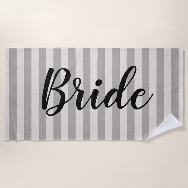 Toalha De Praia Cinzas Rustic Stripes Bride (Frente)