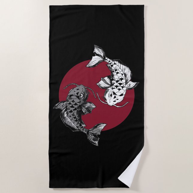 Toalha De Praia Círculo de Carpas Koi Japonesas (Frente)