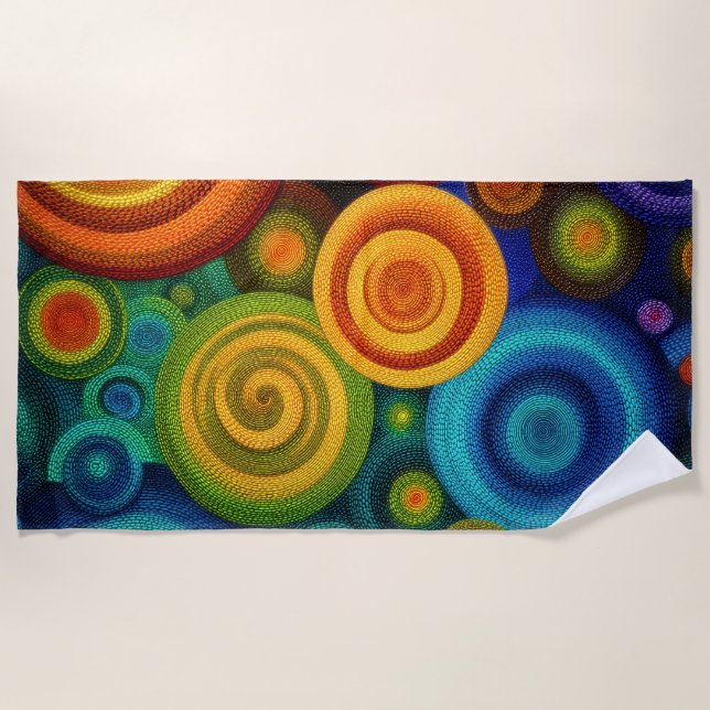 Toalha De Praia Círculos concêntricos abstratos em multicolor vibr (Frente)
