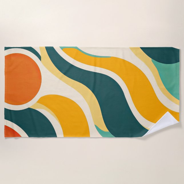 Toalha De Praia Círculos Laranja e Fluxos de Cor (Frente)