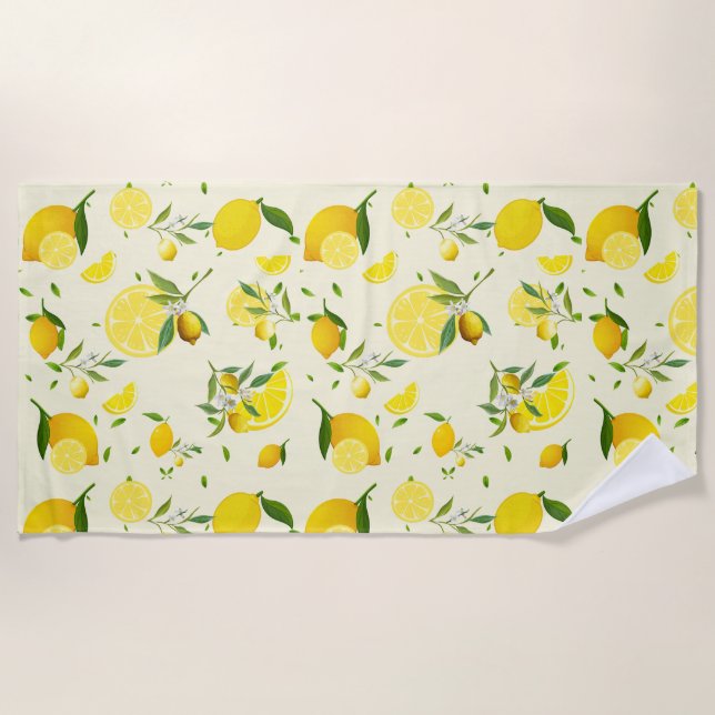 Toalha De Praia Citrino tropical SUMMER Laranja limão fina (Frente)