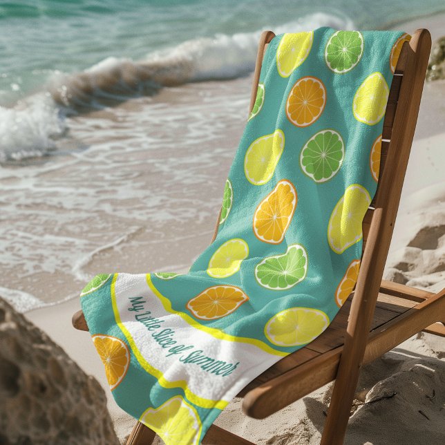 Toalha De Praia Citrus Slice of Summer Personalised Teal (Criador carregado)