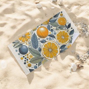Toalha De Praia Citrus Whimsical Watercolor Fruta e Floral