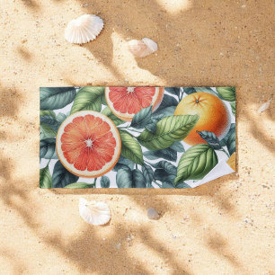 Toalha De Praia Citrus Whimsical Watercolor Fruta e Floral