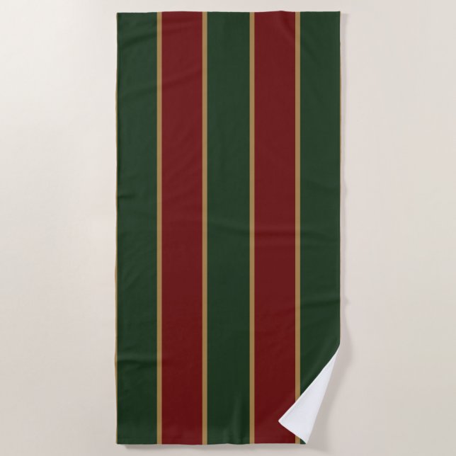 Toalha De Praia Clássico Natal Verde e Vermelho com Corte Dourado (Frente)