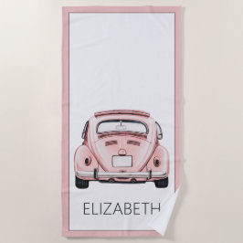 Toalha De Praia Clássico Vintage Buggy Bug Car Personalizado Rosa