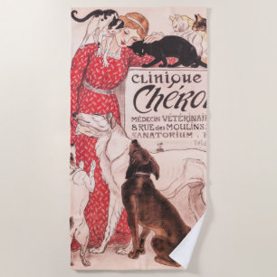 Toalha De Praia Clinique Cheron Vintage Dog Cat Steinlen Poster