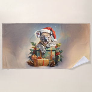 Toalha De Praia Coala de Natal com presentes e azevinho