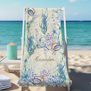 Toalha De Praia Coastal Beach Sea Life Personalizada