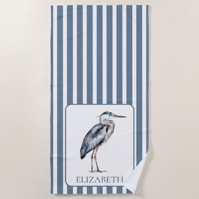 Toalha De Praia Coastal Blue Heron Bird Personalized (Frente)