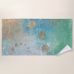 Toalha De Praia Coastal Grunge   Azul e Verde Dourado