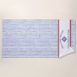 Toalha De Praia Coastal Stripe Monogram Boat Name Design