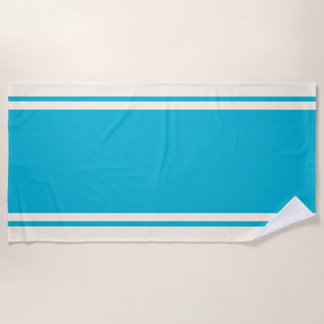 Toalha de Praia Coastal Stripe - Turquesa e Creme (Frente)